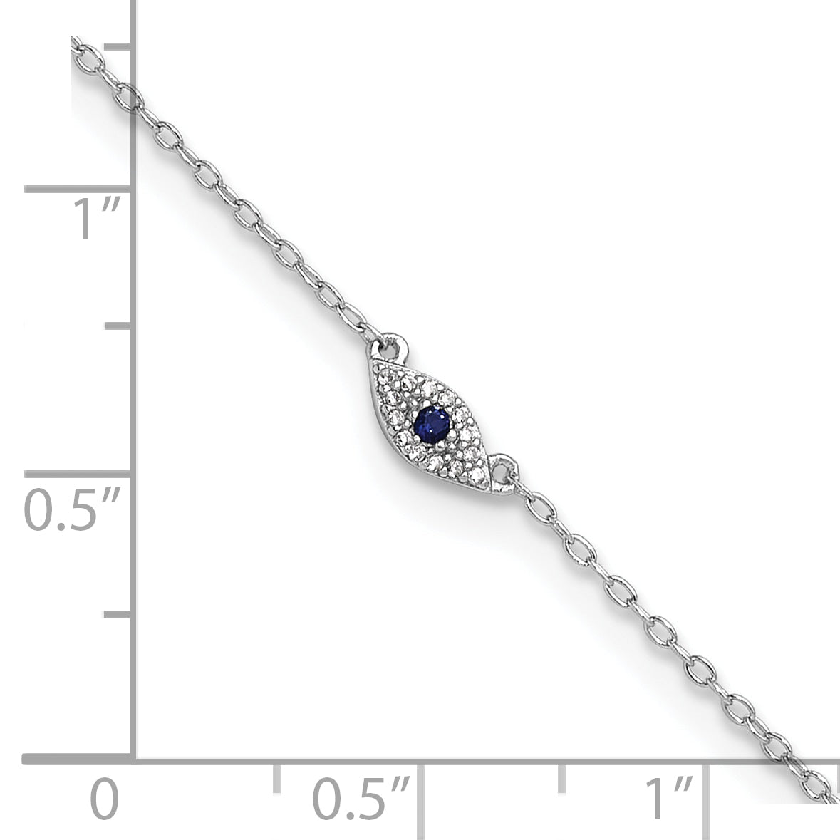 Sterling Silver Rhodium-Plated Polished Blue & White Cz Eye 10In Anklet