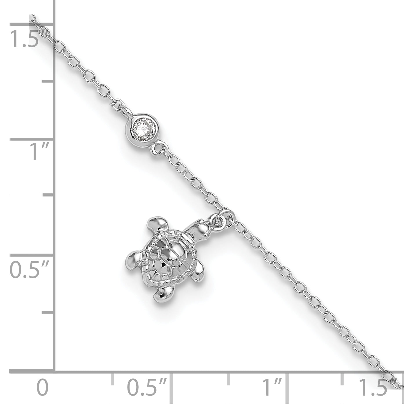 Sterling Silver Rhodium-Plated Polished Cz Turtle 9 Inch With An 1 Extention Anklet
