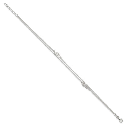 Sterling Silver Cz Flip Flop 9In Plus 1In Ext. Anklet