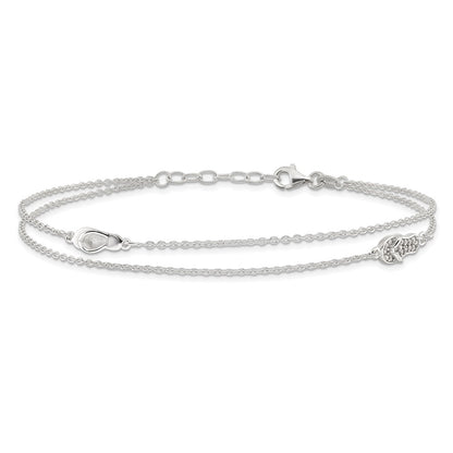 Sterling Silver Cz Flip Flop 9In Plus 1In Ext. Anklet