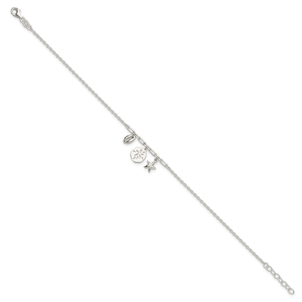 Sterling Silver Shells 9In Plus 1 In Ext. Anklet