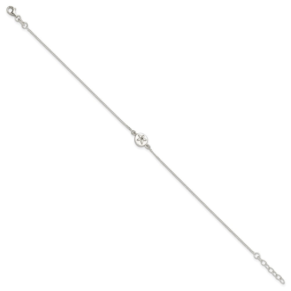 Sterling Silver With Cz Sand Dollar 9In Plus 1 In Ext. Anklet