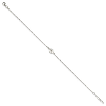 Sterling Silver With Cz Sand Dollar 9In Plus 1 In Ext. Anklet
