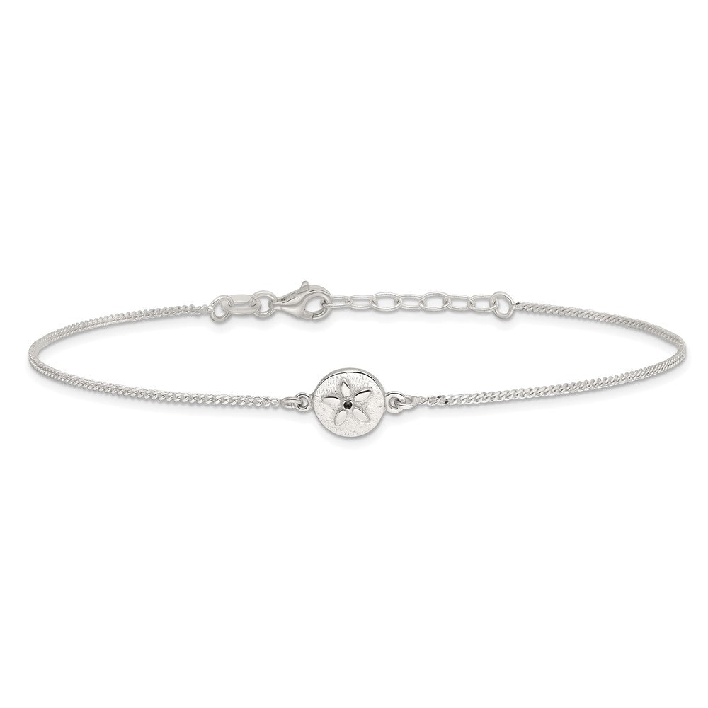 Sterling Silver With Cz Sand Dollar 9In Plus 1 In Ext. Anklet