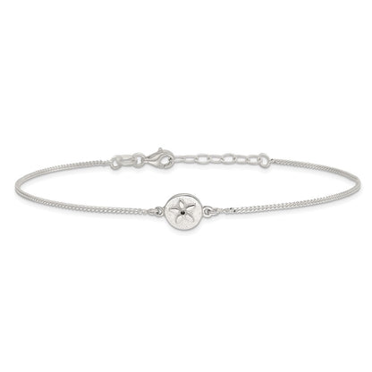 Sterling Silver With Cz Sand Dollar 9In Plus 1 In Ext. Anklet