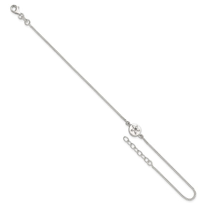 Sterling Silver With Cz Sand Dollar 9In Plus 1 In Ext. Anklet
