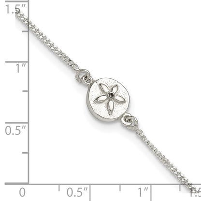 Sterling Silver With Cz Sand Dollar 9In Plus 1 In Ext. Anklet