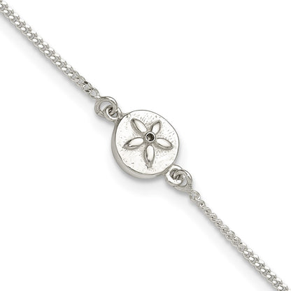 Sterling Silver With Cz Sand Dollar 9In Plus 1 In Ext. Anklet