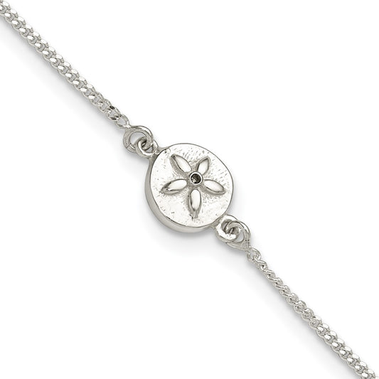 Sterling Silver With Cz Sand Dollar 9In Plus 1 In Ext. Anklet