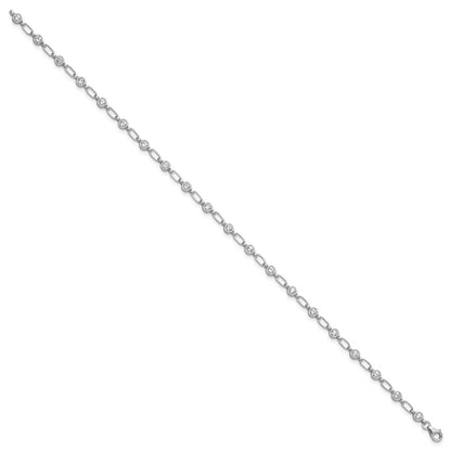 Sterling Silver Rhodium-Plated Polished Cz Anklet