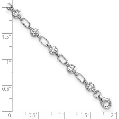 Sterling Silver Rhodium-Plated Polished Cz Anklet