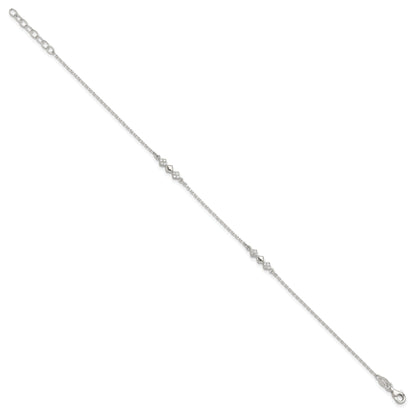 Sterling Silver Cz 3-Diamond Shapes 9In Plus 1 In Ext. Anklet