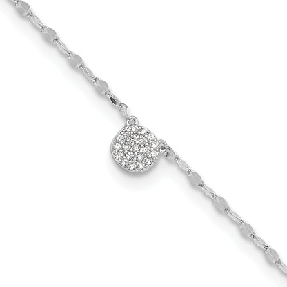 Sterling Silver Rhodium-Plated Polished Cz Anklet