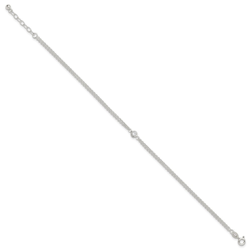 Sterling Silver Bezel Cz 2-Strand 9In Plus 1 In Ext. Anklet