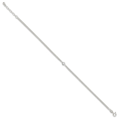 Sterling Silver Bezel Cz 2-Strand 9In Plus 1 In Ext. Anklet