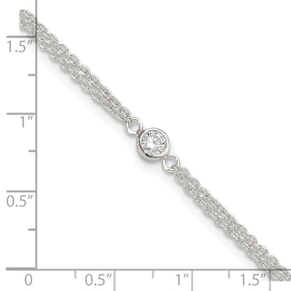 Sterling Silver Bezel Cz 2-Strand 9In Plus 1 In Ext. Anklet