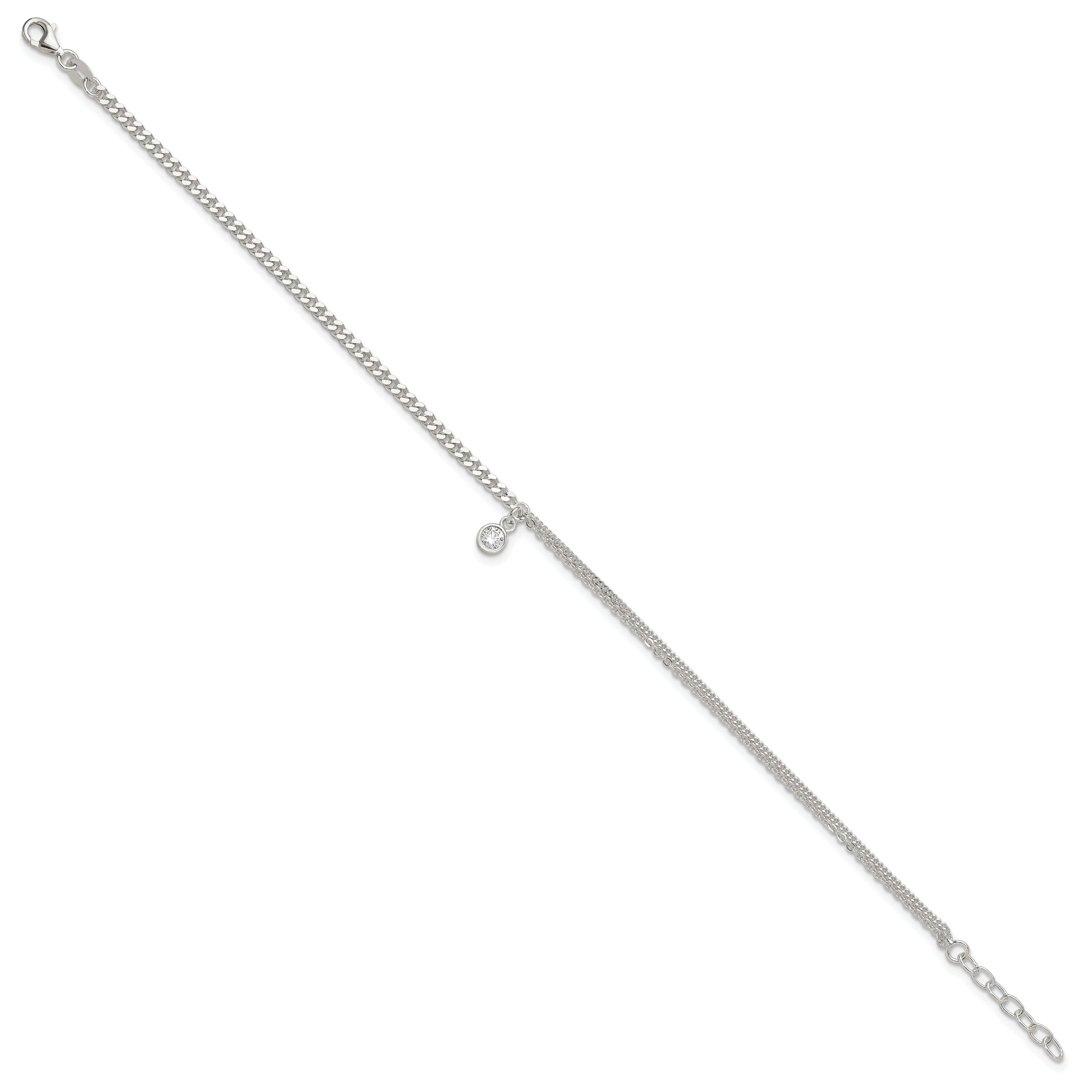 9 Inch Sterling Silver Cz Fancy Chain 9In Plus 1In Ext. Anklet