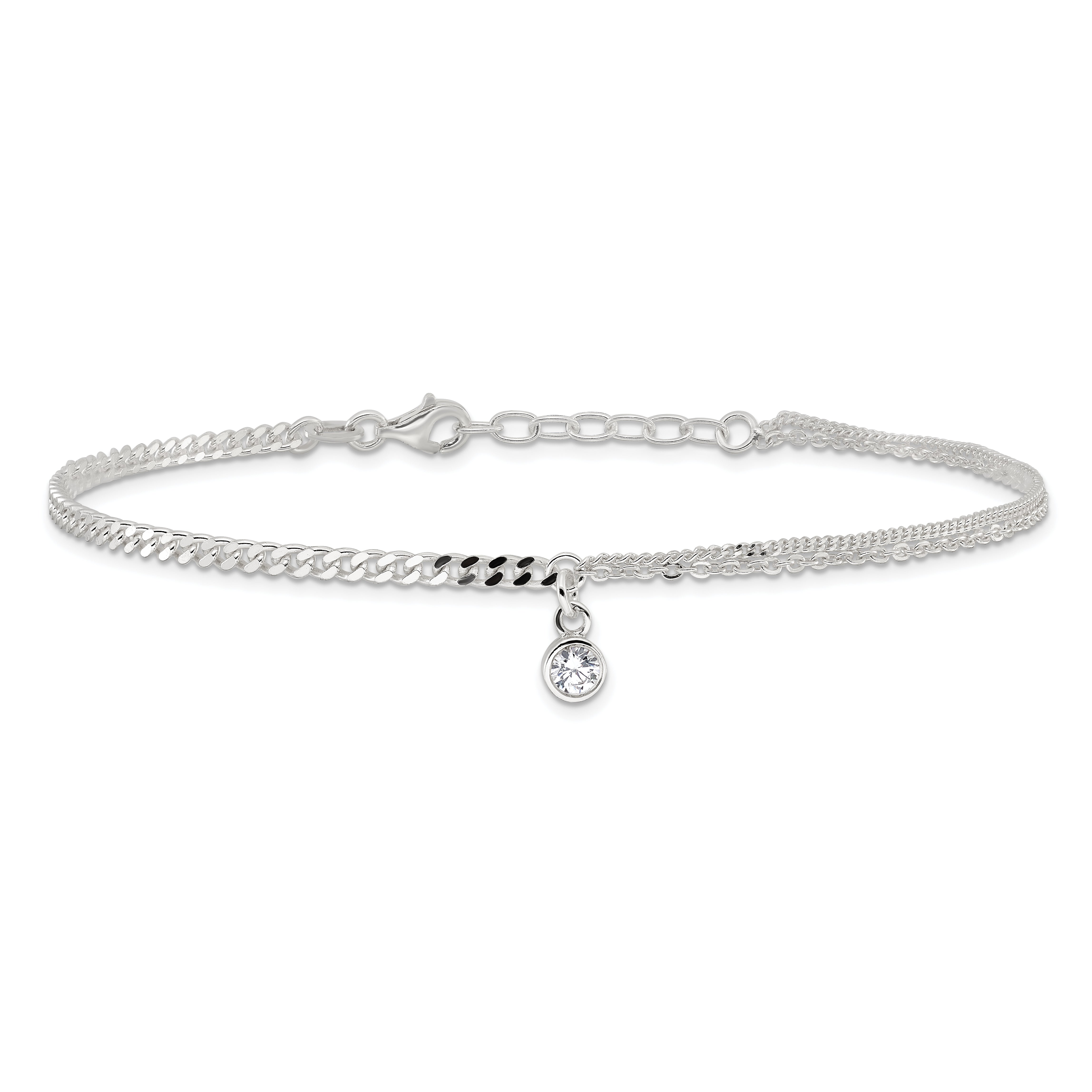 9 Inch Sterling Silver Cz Fancy Chain 9In Plus 1In Ext. Anklet
