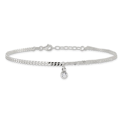 9 Inch Sterling Silver Cz Fancy Chain 9In Plus 1In Ext. Anklet