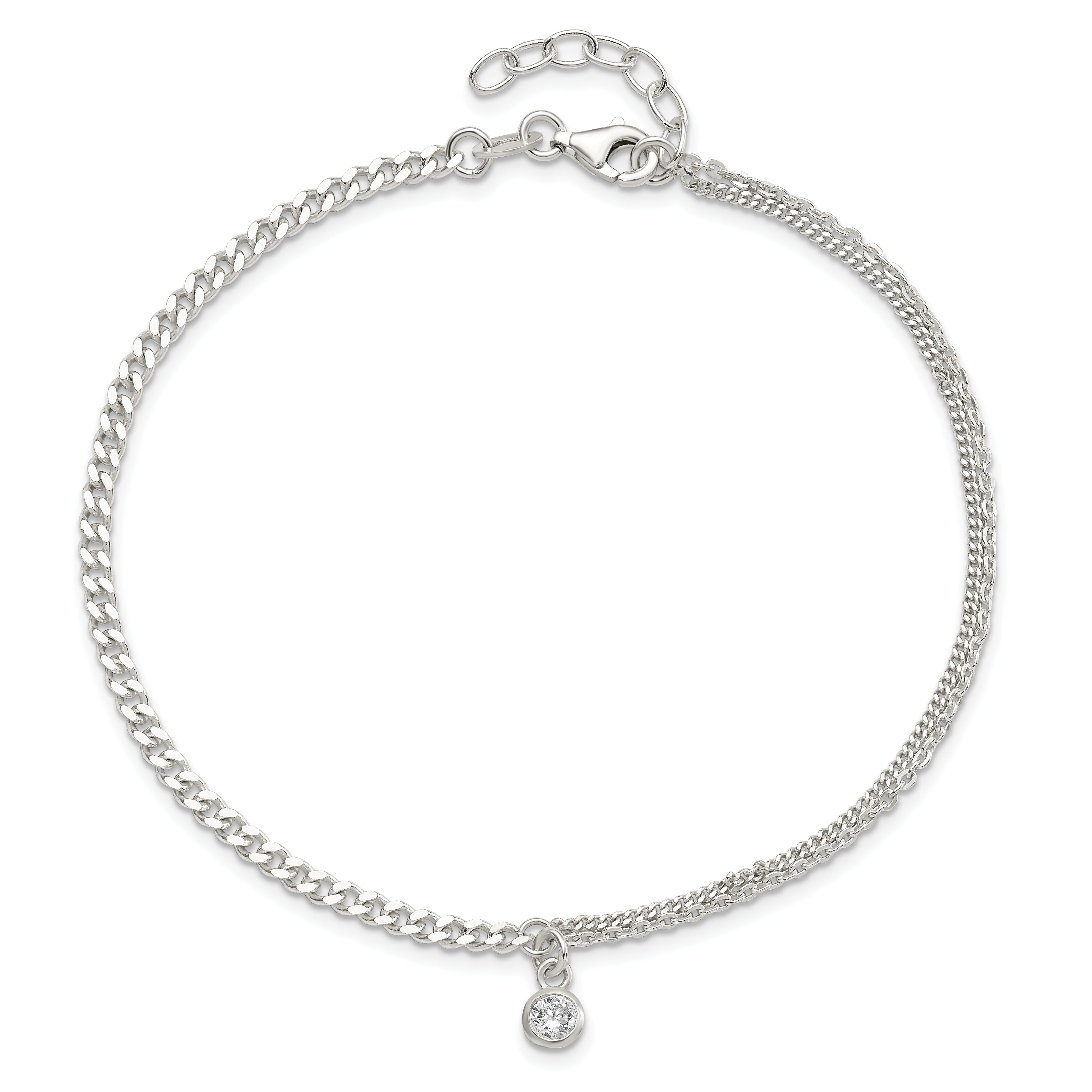9 Inch Sterling Silver Cz Fancy Chain 9In Plus 1In Ext. Anklet