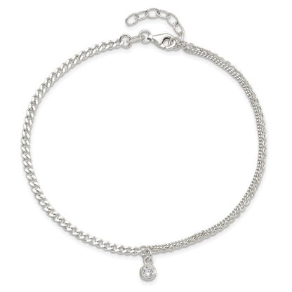 9 Inch Sterling Silver Cz Fancy Chain 9In Plus 1In Ext. Anklet