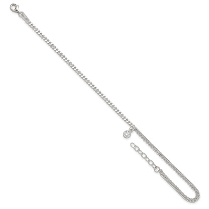 9 Inch Sterling Silver Cz Fancy Chain 9In Plus 1In Ext. Anklet