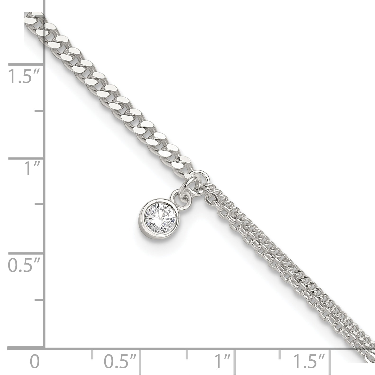 9 Inch Sterling Silver Cz Fancy Chain 9In Plus 1In Ext. Anklet
