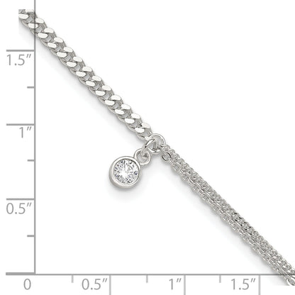 9 Inch Sterling Silver Cz Fancy Chain 9In Plus 1In Ext. Anklet
