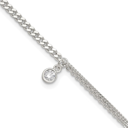 9 Inch Sterling Silver Cz Fancy Chain 9In Plus 1In Ext. Anklet
