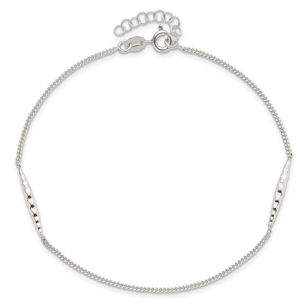 Sterling Silver 9In Plus 1 In Ext. Textured Bar Anklet