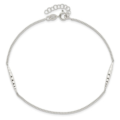Sterling Silver 9In Plus 1 In Ext. Textured Bar Anklet