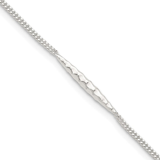 Sterling Silver 9In Plus 1 In Ext. Textured Bar Anklet