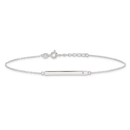 Sterling Silver Polished Crystal Bar 9In Plus 1In Ext Anklet