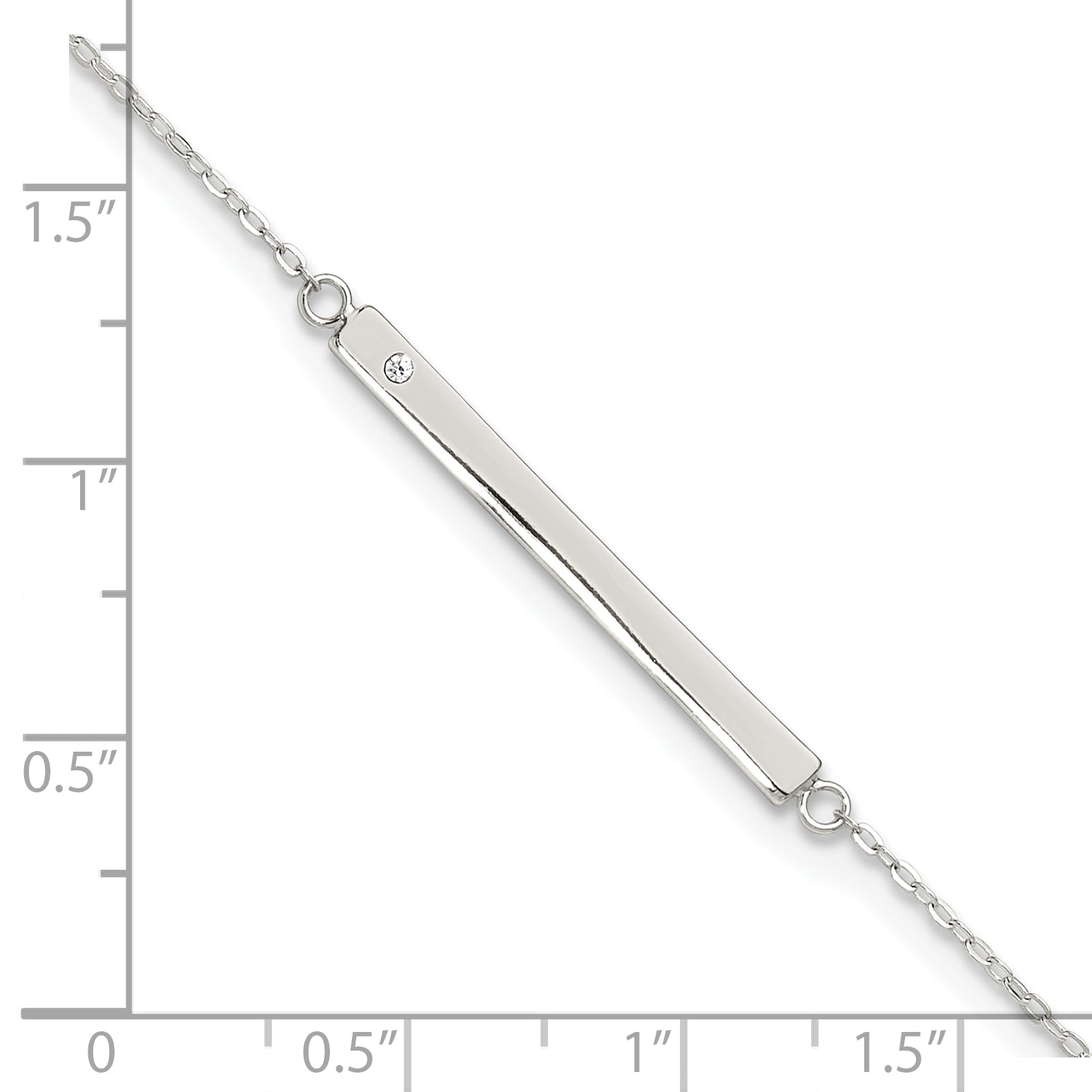Sterling Silver Polished Crystal Bar 9In Plus 1In Ext Anklet