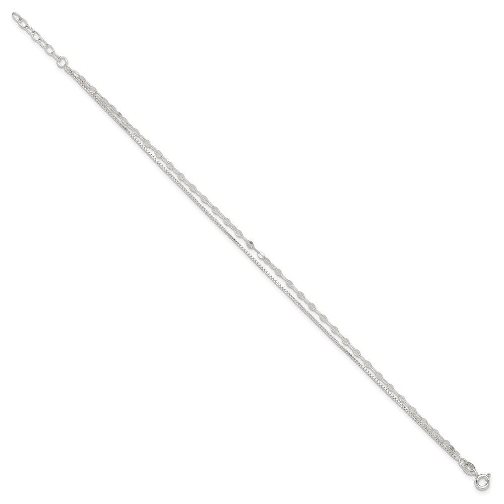 9 Inch Sterling Silver 2-Strand 9In Plus 1 In Ext. Fancy Chain Anklet