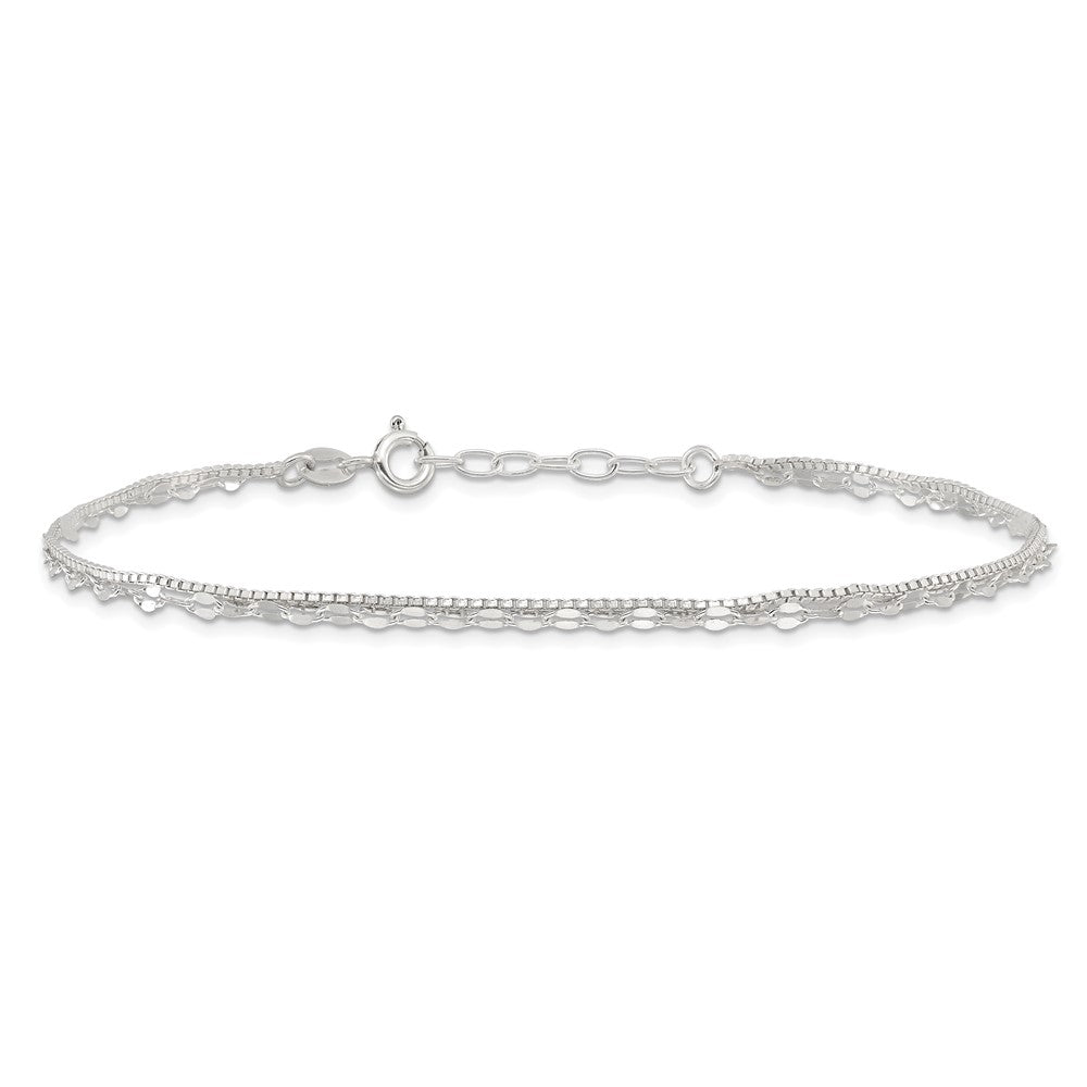 9 Inch Sterling Silver 2-Strand 9In Plus 1 In Ext. Fancy Chain Anklet