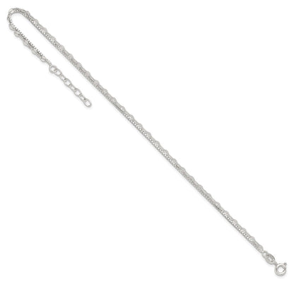 9 Inch Sterling Silver 2-Strand 9In Plus 1 In Ext. Fancy Chain Anklet