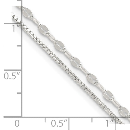 9 Inch Sterling Silver 2-Strand 9In Plus 1 In Ext. Fancy Chain Anklet