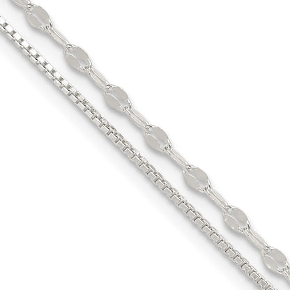 9 Inch Sterling Silver 2-Strand 9In Plus 1 In Ext. Fancy Chain Anklet