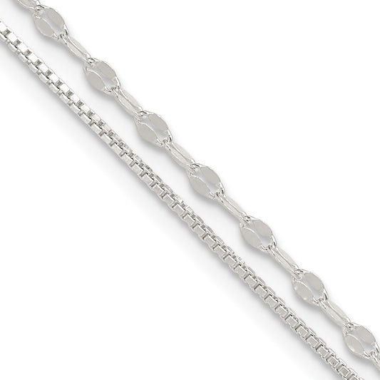 9 Inch Sterling Silver 2-Strand 9In Plus 1 In Ext. Fancy Chain Anklet