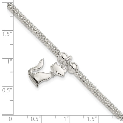 7.5 Inch Sterling Silver Polished Cz Cat Charm Bracelet