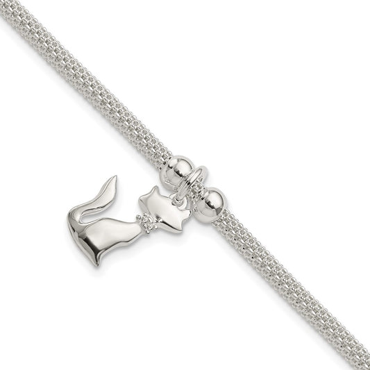 7.5 Inch Sterling Silver Polished Cz Cat Charm Bracelet