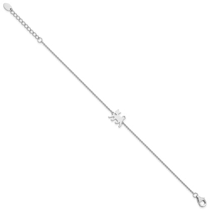 7 Inch Sterling Silver Rhodium-Plated Cat W/Heart 7In Plus 1In Ext Bracelet