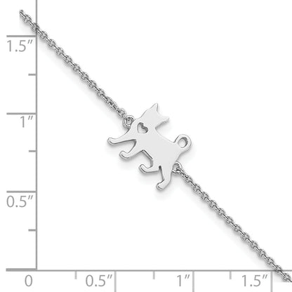 7 Inch Sterling Silver Rhodium-Plated Cat W/Heart 7In Plus 1In Ext Bracelet