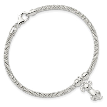 7.25 Inch Sterling Silver Polished Cz Dog Charm Bracelet