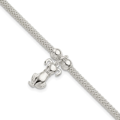 7.25 Inch Sterling Silver Polished Cz Dog Charm Bracelet