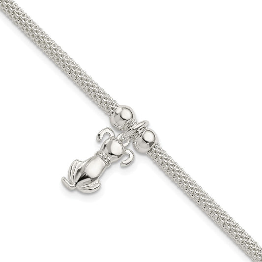 7.25 Inch Sterling Silver Polished Cz Dog Charm Bracelet