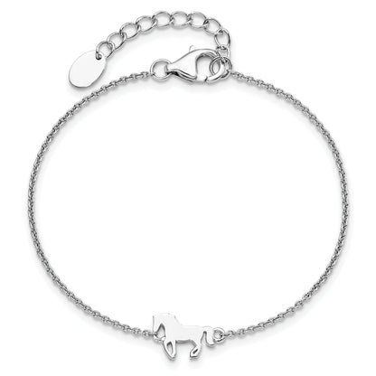 6.25 Inch Sterling Silver Rhodium-Plated Horse 6.25In Plus 1In Ext Bracelet