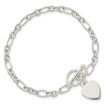 7.5 Inch Sterling Silver Polished Heart Charm Fancy Link Bracelet