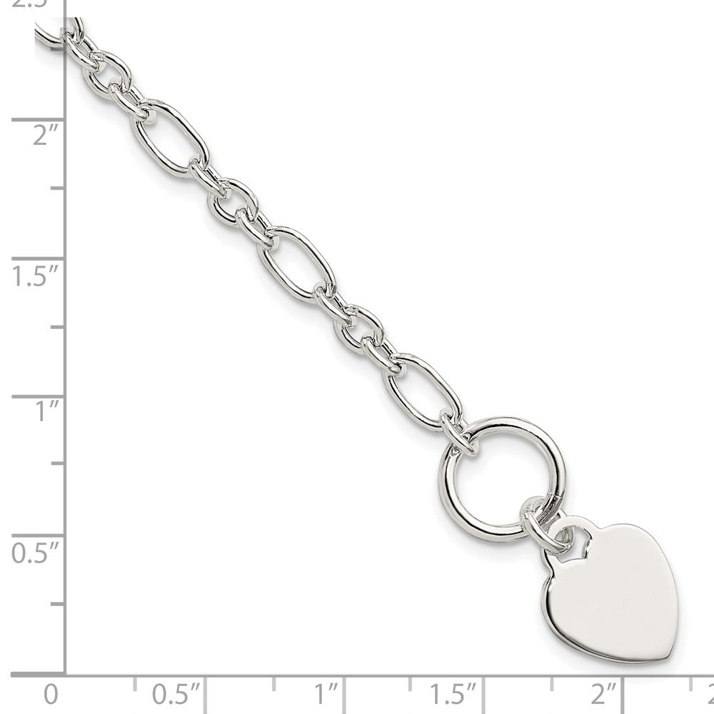 7.5 Inch Sterling Silver Polished Heart Charm Fancy Link Bracelet